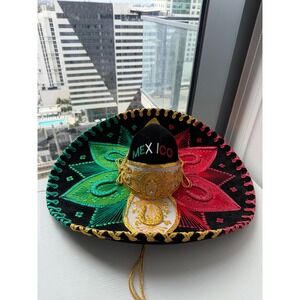 Sombreros Gonzalez Mexican Sombrero Velvet Embroidered Charro Hat Green Red